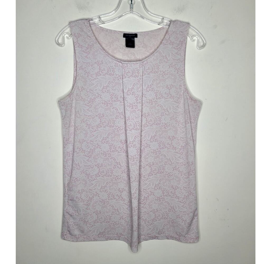 Ann Taylor pink white lace print tank top sleeveless blouse - small